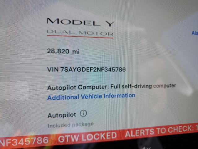 Photo 8 VIN: 7SAYGDEF2NF345786 - TESLA MODEL Y 