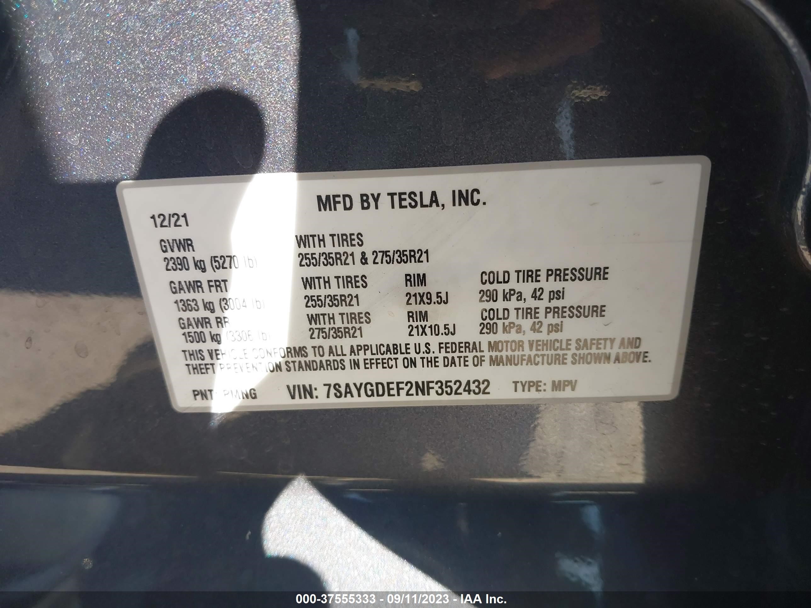 Photo 8 VIN: 7SAYGDEF2NF352432 - TESLA MODEL Y 