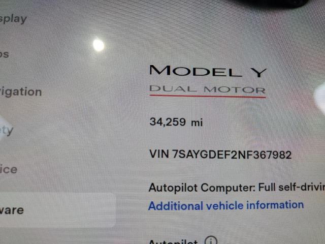 Photo 8 VIN: 7SAYGDEF2NF367982 - TESLA MODEL Y 