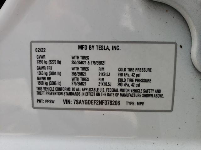 Photo 11 VIN: 7SAYGDEF2NF378206 - TESLA MODEL Y 