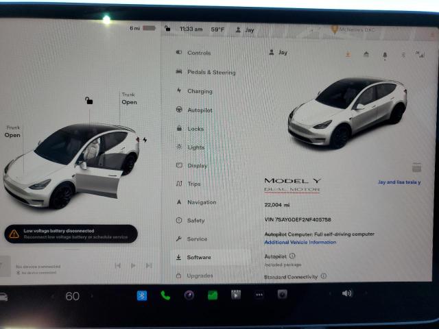 Photo 8 VIN: 7SAYGDEF2NF405758 - TESLA MODEL Y 