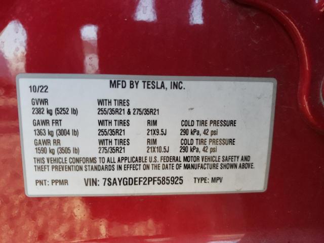 Photo 11 VIN: 7SAYGDEF2PF585925 - TESLA MODEL Y 