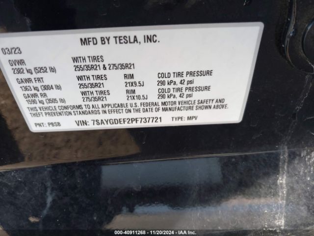 Photo 8 VIN: 7SAYGDEF2PF737721 - TESLA MODEL Y 