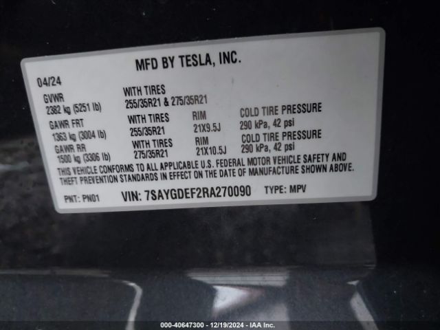 Photo 8 VIN: 7SAYGDEF2RA270090 - TESLA MODEL Y 