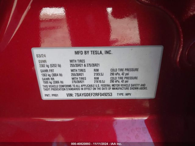 Photo 8 VIN: 7SAYGDEF2RF049253 - TESLA MODEL Y 