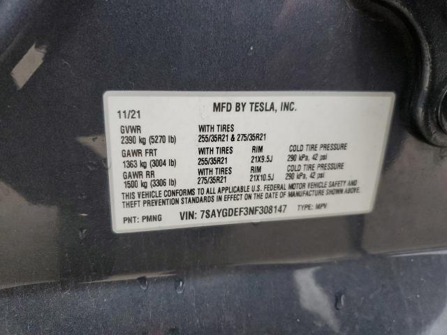 Photo 11 VIN: 7SAYGDEF3NF308147 - TESLA MODEL Y 