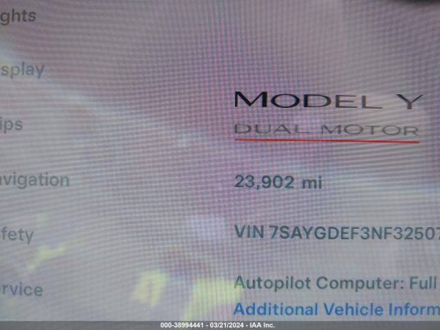 Photo 6 VIN: 7SAYGDEF3NF325076 - TESLA MODEL Y 