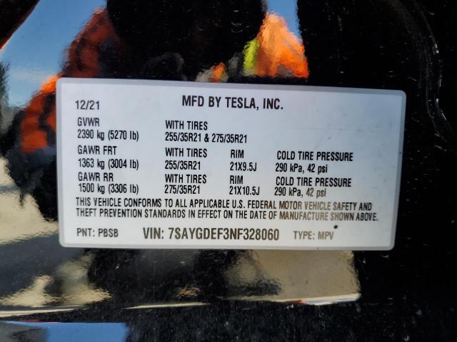 Photo 11 VIN: 7SAYGDEF3NF328060 - TESLA MODEL Y 