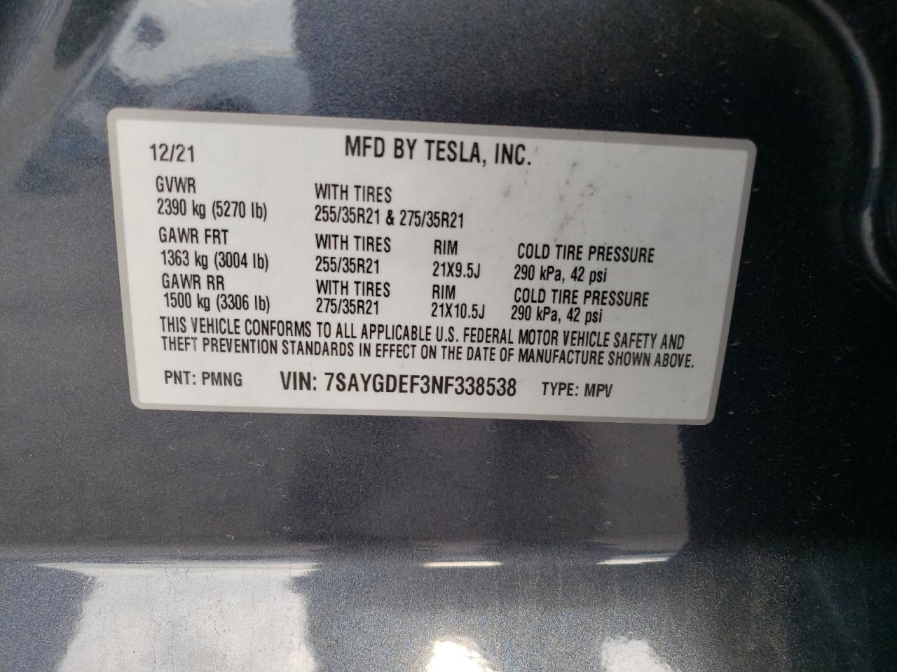 Photo 11 VIN: 7SAYGDEF3NF338538 - TESLA MODEL Y 