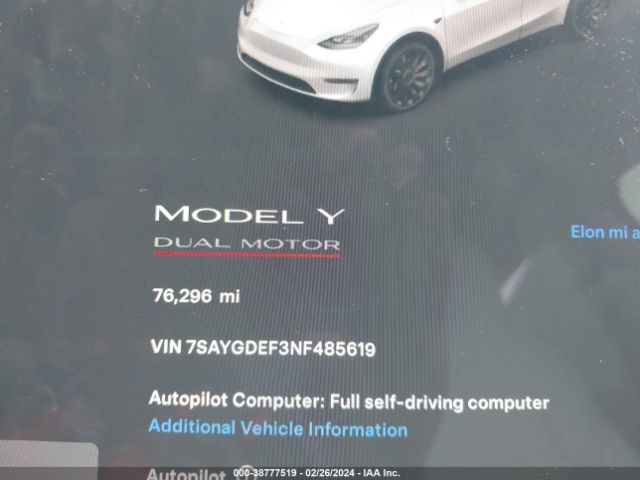 Photo 6 VIN: 7SAYGDEF3NF485619 - TESLA MODEL Y 