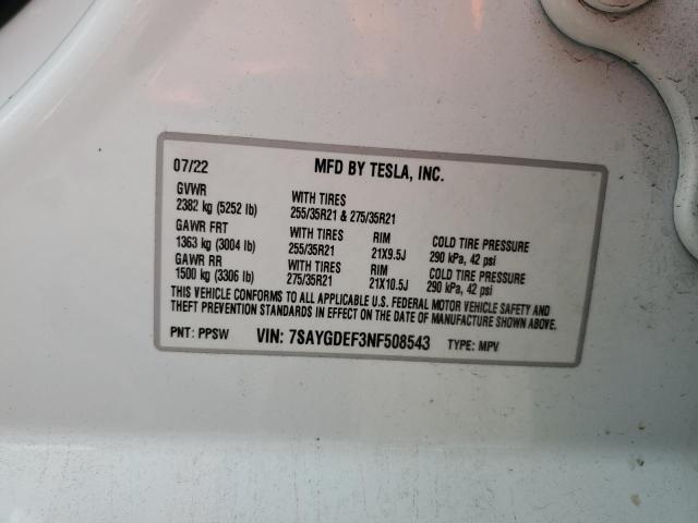 Photo 11 VIN: 7SAYGDEF3NF508543 - TESLA MODEL Y 