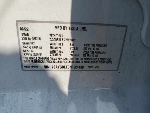 Photo 12 VIN: 7SAYGDEF3NF524130 - TESLA MODEL Y 