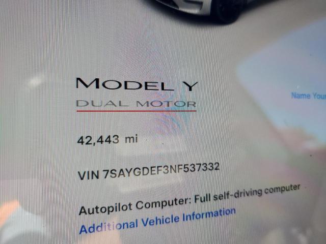 Photo 8 VIN: 7SAYGDEF3NF537332 - TESLA MODEL Y 