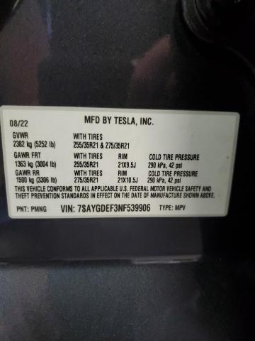 Photo 12 VIN: 7SAYGDEF3NF539906 - TESLA MODEL Y 