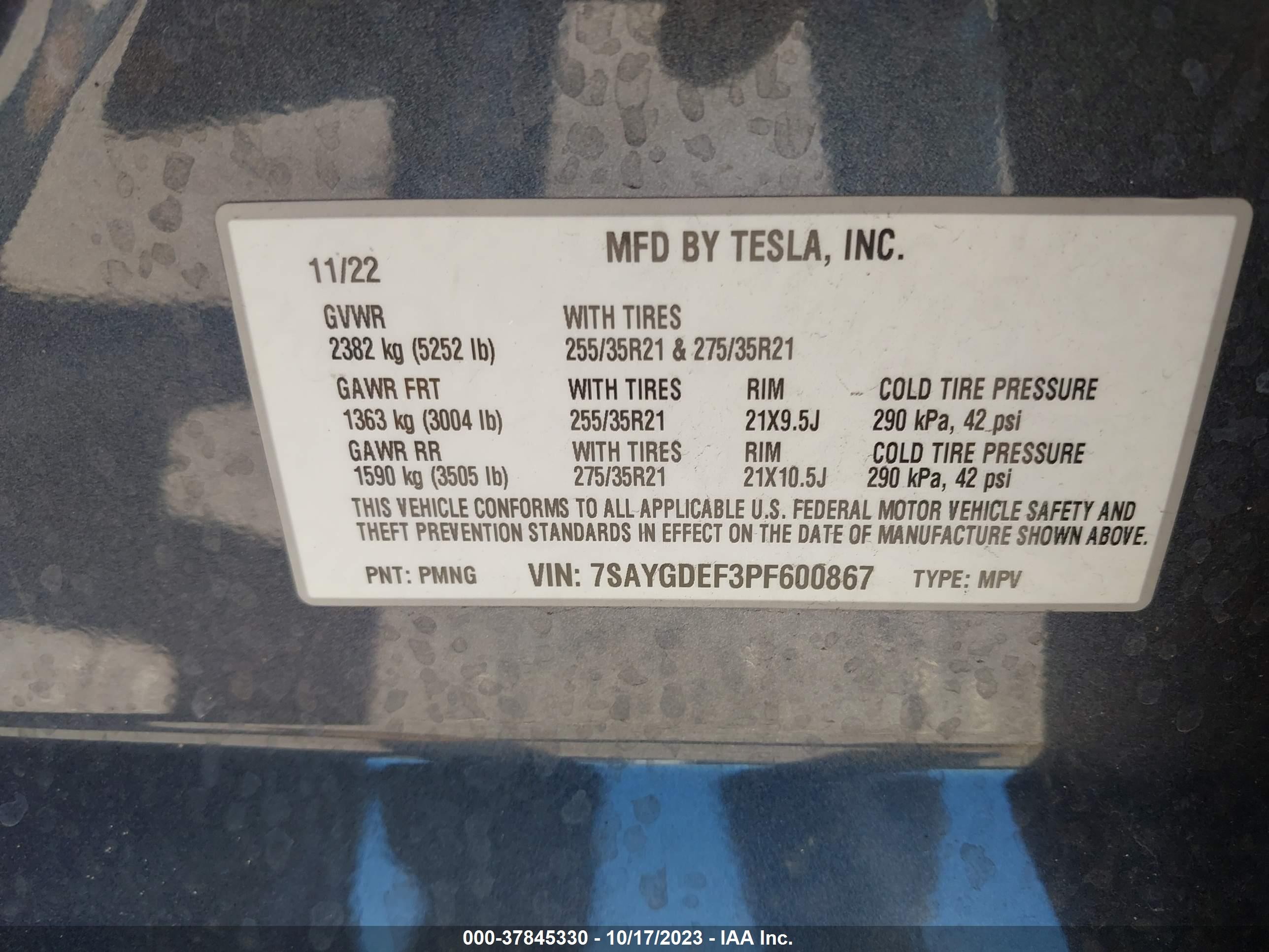 Photo 8 VIN: 7SAYGDEF3PF600867 - TESLA MODEL Y 