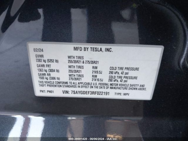 Photo 8 VIN: 7SAYGDEF3RF022191 - TESLA MODEL Y 