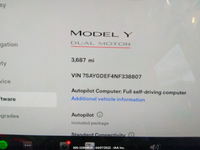 Photo 6 VIN: 7SAYGDEF4NF338807 - TESLA MODEL Y 