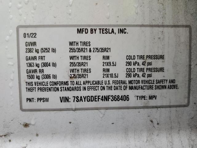 Photo 11 VIN: 7SAYGDEF4NF368406 - TESLA MODEL Y 