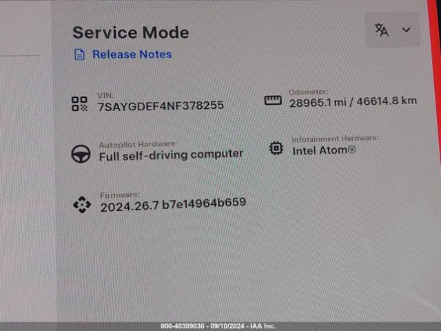 Photo 6 VIN: 7SAYGDEF4NF378255 - TESLA MODEL Y 