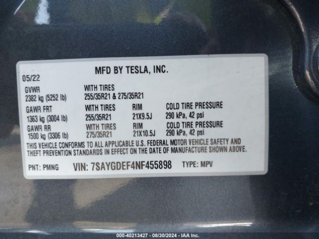 Photo 8 VIN: 7SAYGDEF4NF455898 - TESLA MODEL Y 