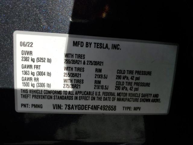 Photo 12 VIN: 7SAYGDEF4NF492658 - TESLA MODEL Y 