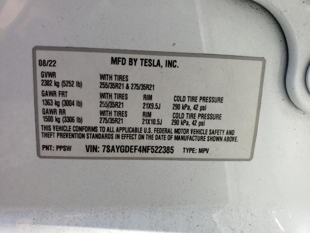 Photo 12 VIN: 7SAYGDEF4NF522385 - TESLA MODEL Y 