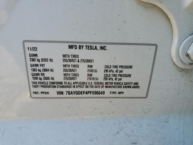 Photo 12 VIN: 7SAYGDEF4PF596649 - TESLA MODEL Y 