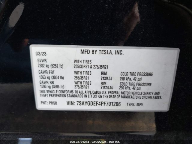 Photo 8 VIN: 7SAYGDEF4PF701206 - TESLA MODEL Y 