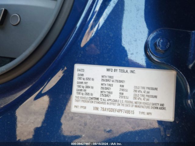 Photo 8 VIN: 7SAYGDEF4PF749515 - TESLA MODEL Y 