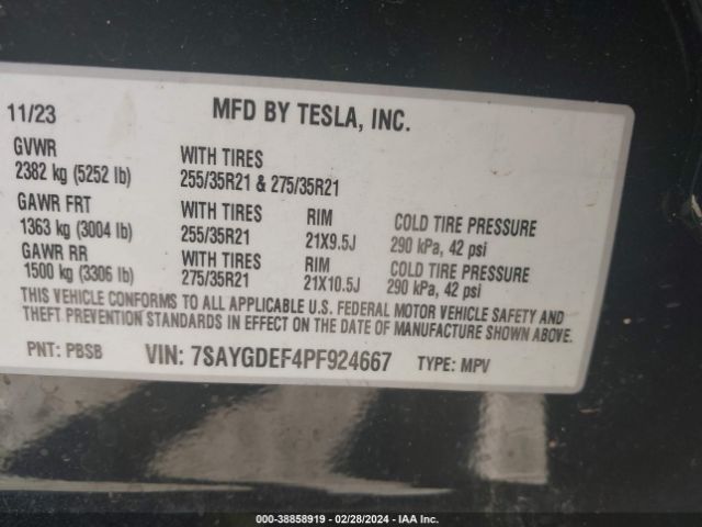 Photo 8 VIN: 7SAYGDEF4PF924667 - TESLA MODEL Y 