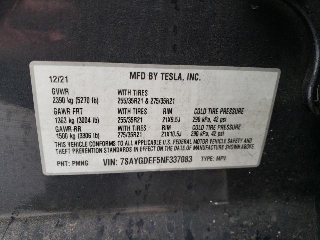 Photo 11 VIN: 7SAYGDEF5NF337083 - TESLA MODEL Y 