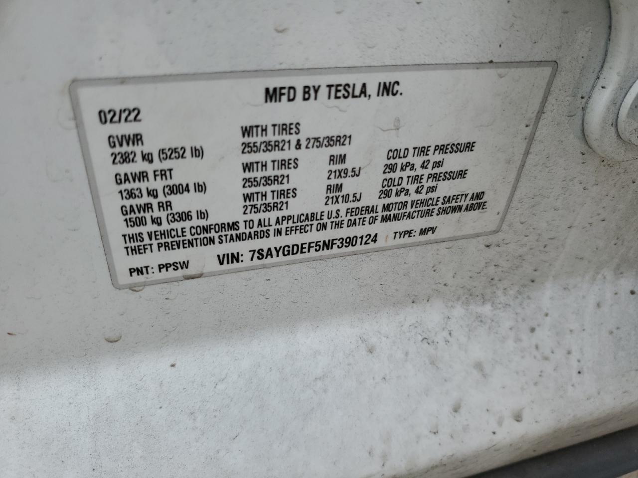 Photo 11 VIN: 7SAYGDEF5NF390124 - TESLA MODEL Y 