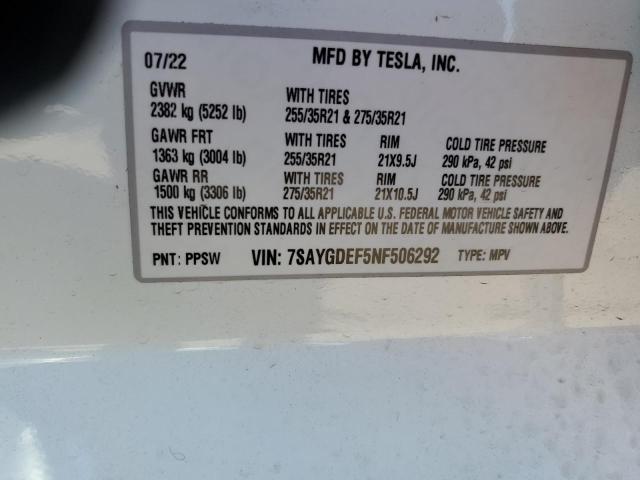 Photo 9 VIN: 7SAYGDEF5NF506292 - TESLA MODEL Y 