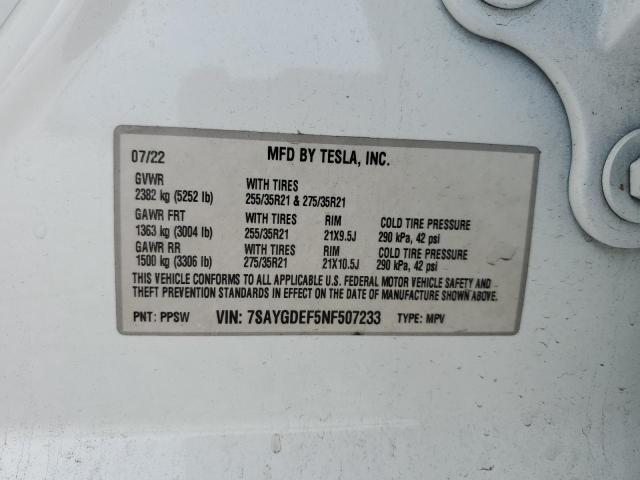 Photo 12 VIN: 7SAYGDEF5NF507233 - TESLA MODEL Y 