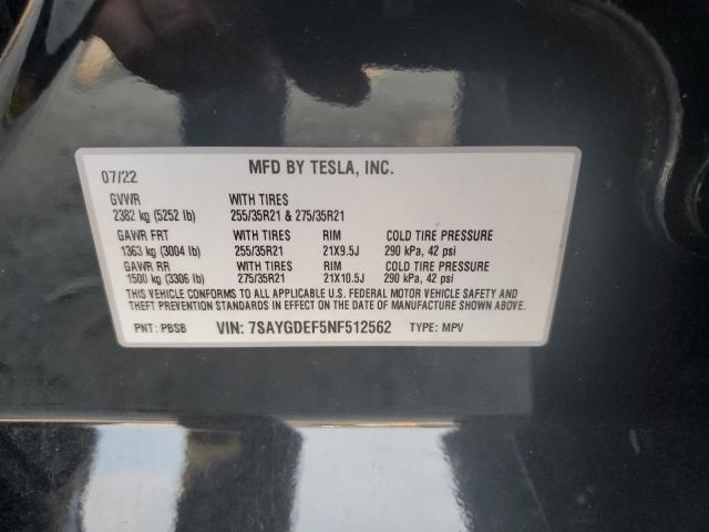 Photo 12 VIN: 7SAYGDEF5NF512562 - TESLA MODEL Y 