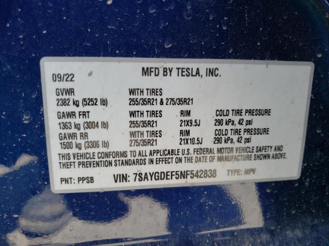 Photo 11 VIN: 7SAYGDEF5NF542838 - TESLA MODEL Y 