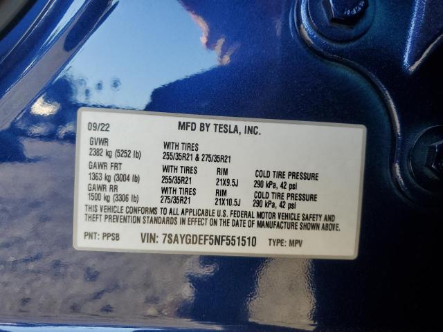 Photo 11 VIN: 7SAYGDEF5NF551510 - TESLA MODEL Y 