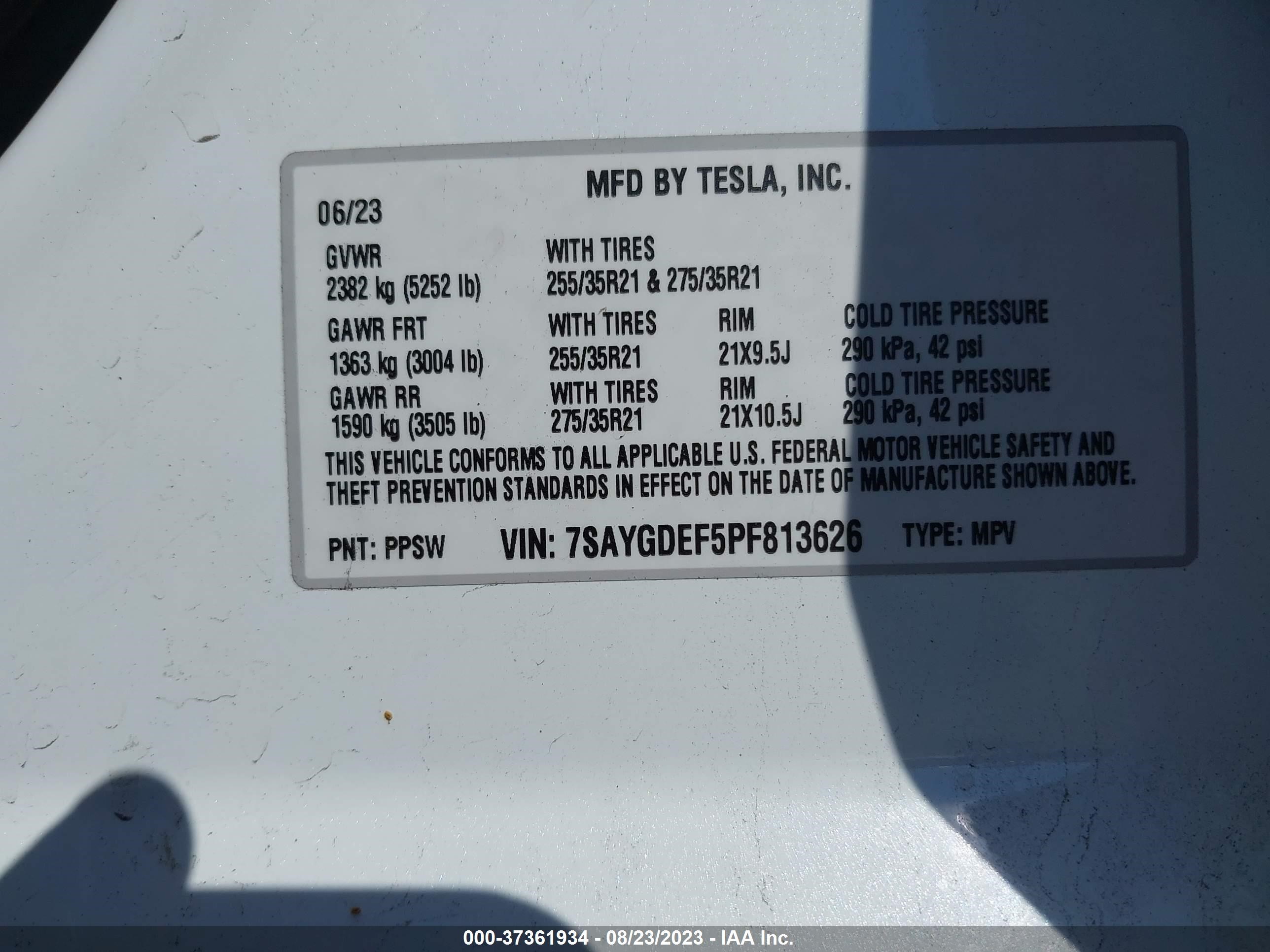 Photo 8 VIN: 7SAYGDEF5PF813626 - TESLA MODEL Y 