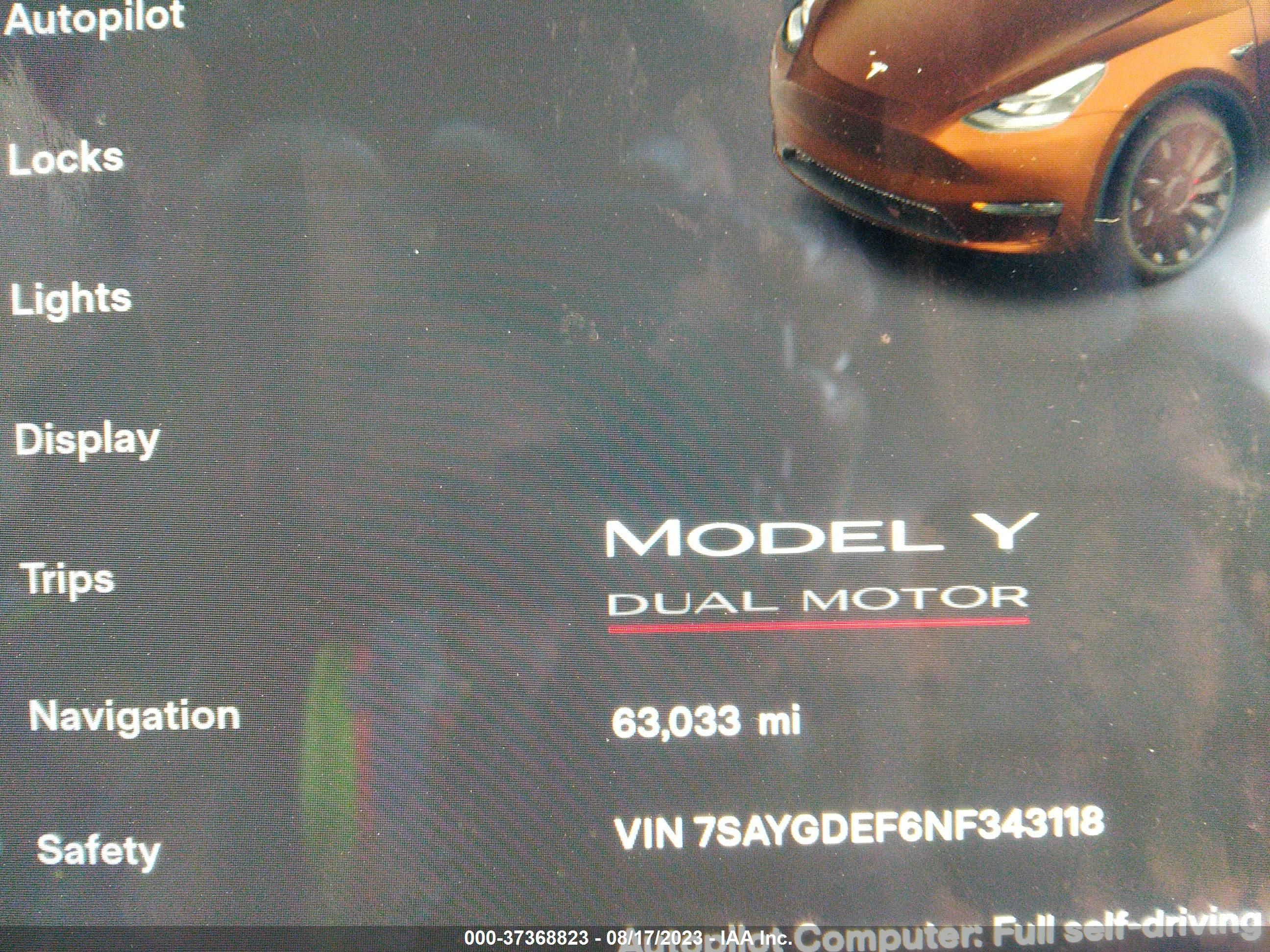 Photo 14 VIN: 7SAYGDEF6NF343118 - TESLA MODEL Y 