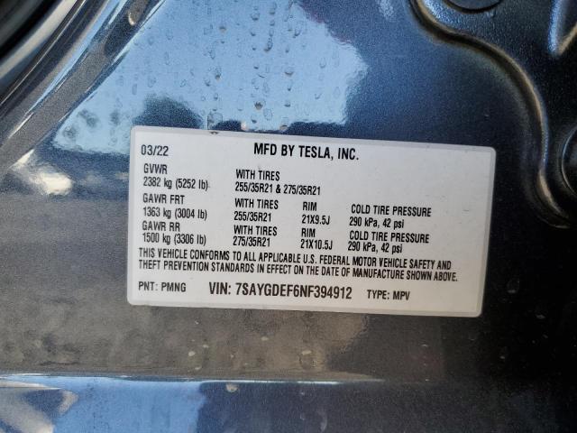 Photo 11 VIN: 7SAYGDEF6NF394912 - TESLA MODEL Y 