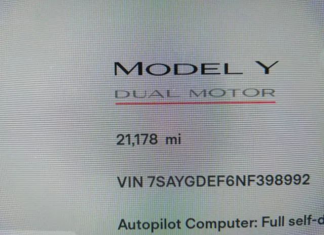 Photo 6 VIN: 7SAYGDEF6NF398992 - TESLA MODEL Y 