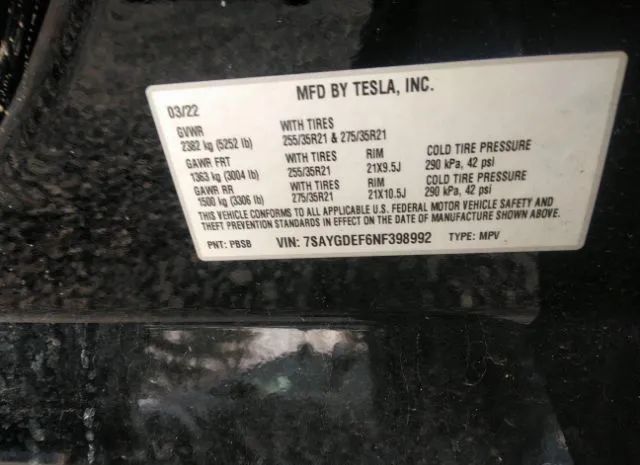 Photo 8 VIN: 7SAYGDEF6NF398992 - TESLA MODEL Y 