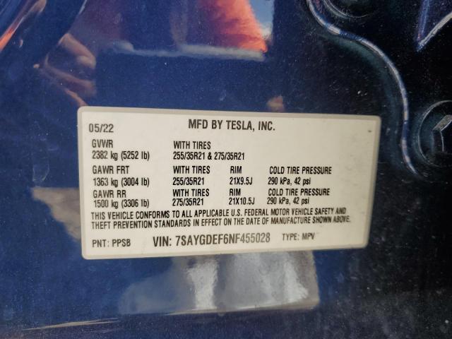 Photo 12 VIN: 7SAYGDEF6NF455028 - TESLA MODEL Y 