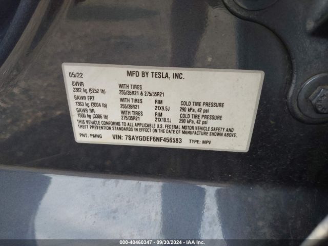 Photo 8 VIN: 7SAYGDEF6NF456583 - TESLA MODEL Y 