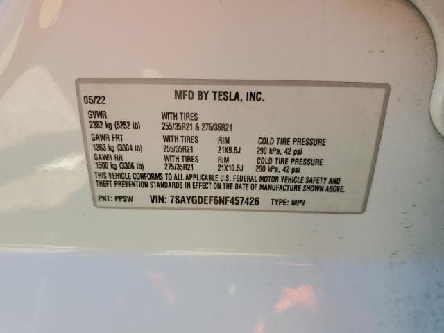 Photo 12 VIN: 7SAYGDEF6NF457426 - TESLA MODEL Y 