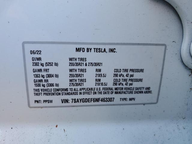 Photo 12 VIN: 7SAYGDEF6NF463307 - TESLA MODEL Y 