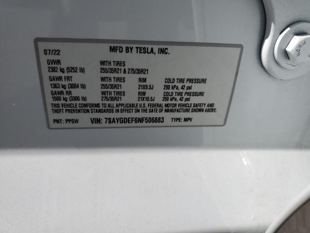 Photo 12 VIN: 7SAYGDEF6NF506883 - TESLA MODEL Y 