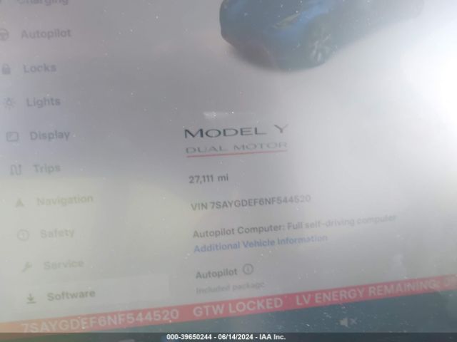 Photo 6 VIN: 7SAYGDEF6NF544520 - TESLA MODEL Y 