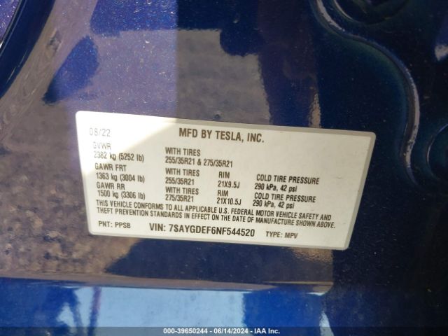 Photo 8 VIN: 7SAYGDEF6NF544520 - TESLA MODEL Y 