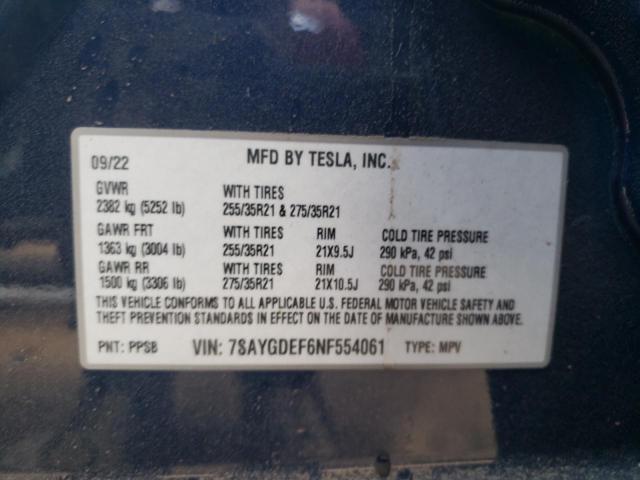 Photo 11 VIN: 7SAYGDEF6NF554061 - TESLA MODEL Y 